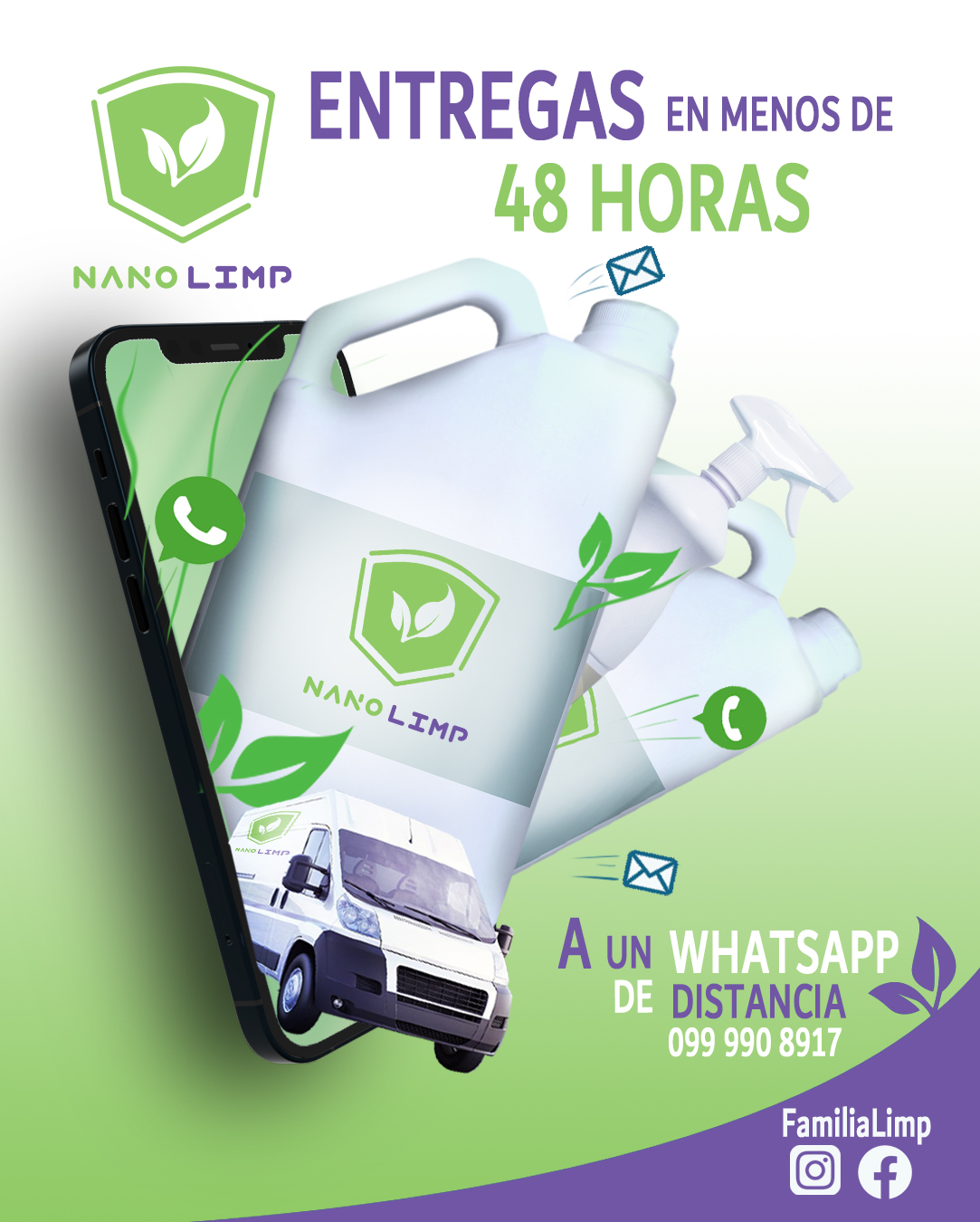 Mockup de celular mostrando contacto por WhatsApp de Nanolimp